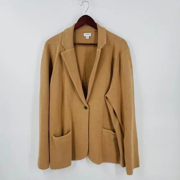 J. Crew Schoolboy Sweater Blazer Camel Brown Cotton Knit Long Sleeve Size 2X - Picture 2 of 10